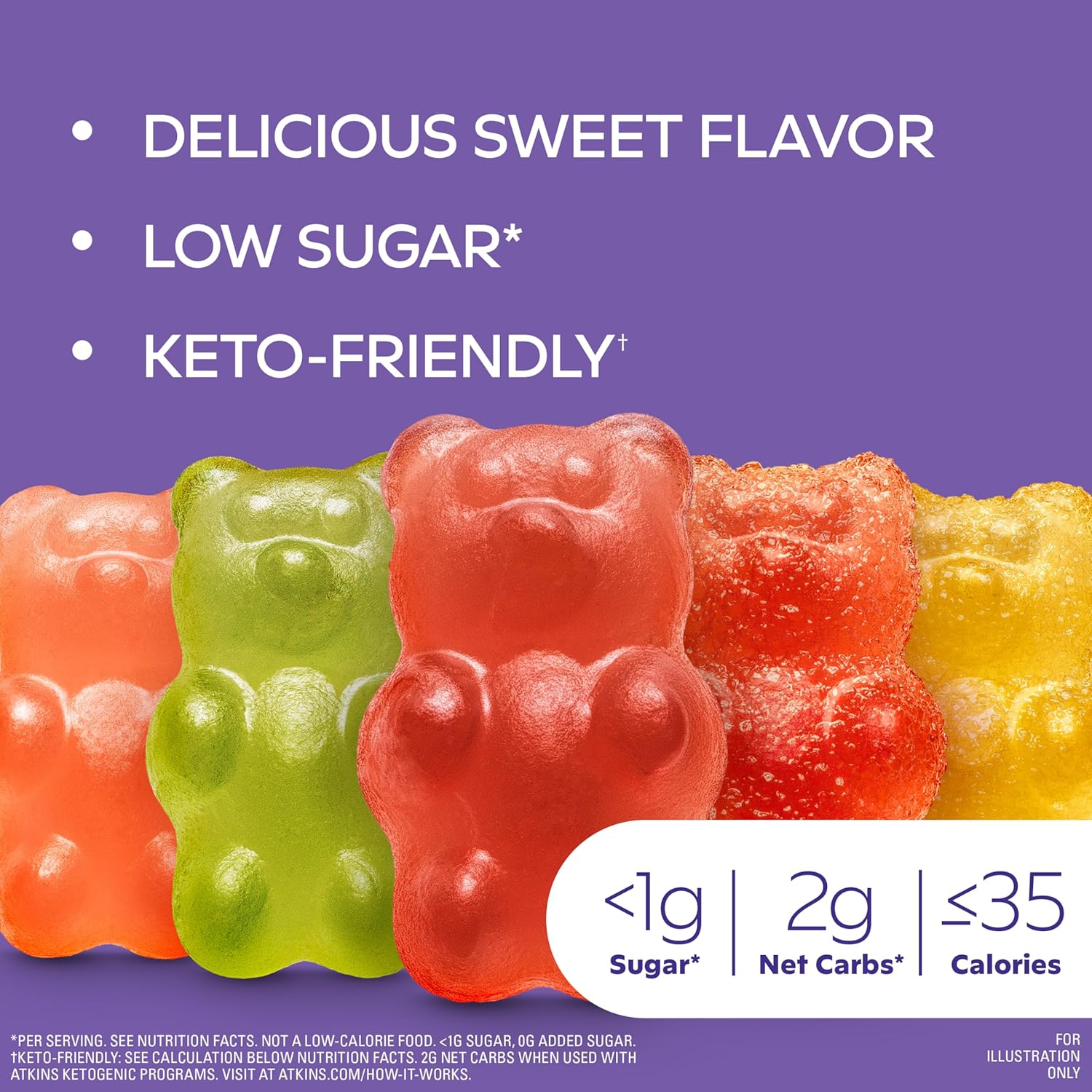 Atkins Endulge Gummy Bears Variety Pack - Low Sugar, Keto Candy - 18 Pack (12 Sweet, 6 Sour)