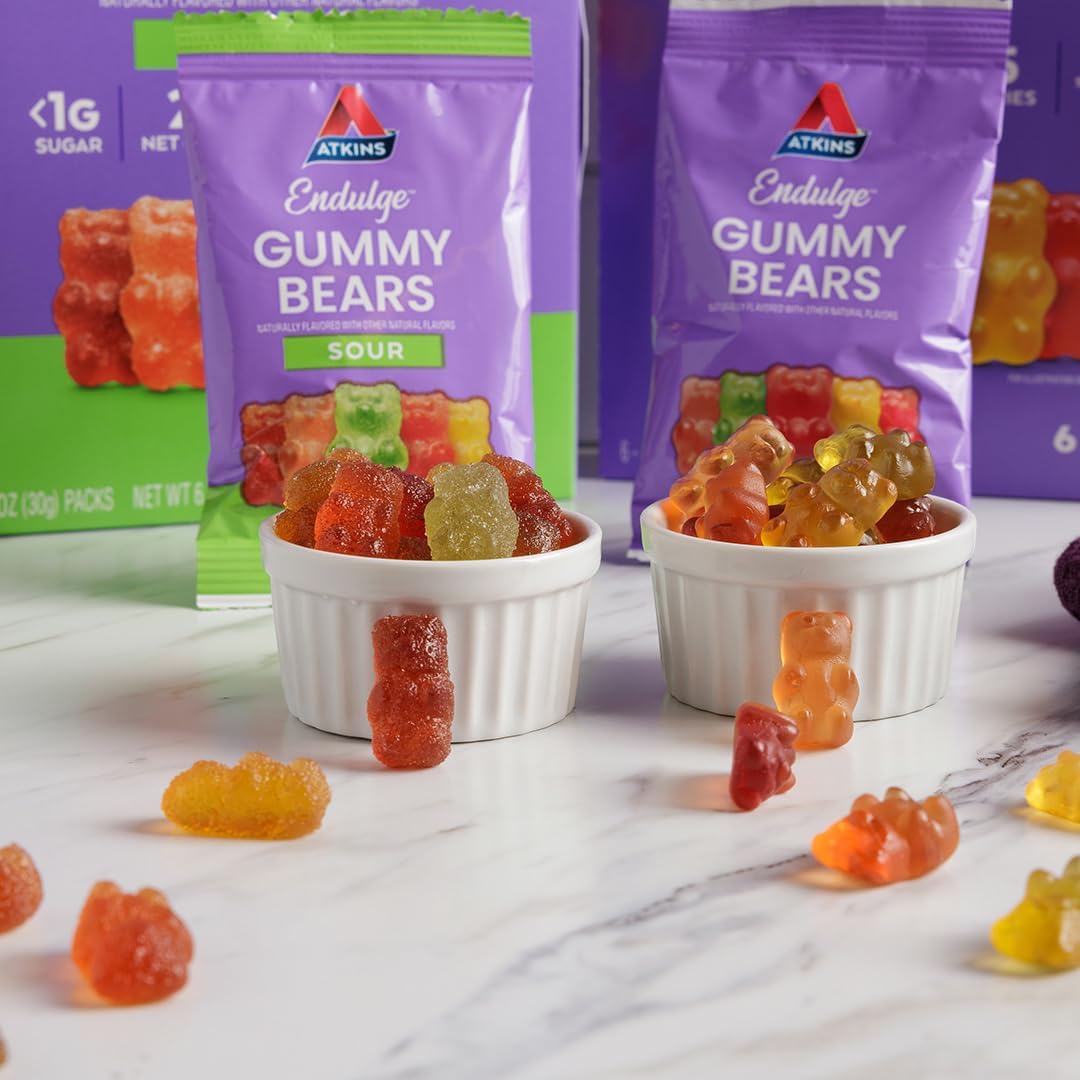 Atkins Endulge Gummy Bears Variety Pack - Low Sugar, Keto Candy - 18 Pack (12 Sweet, 6 Sour)