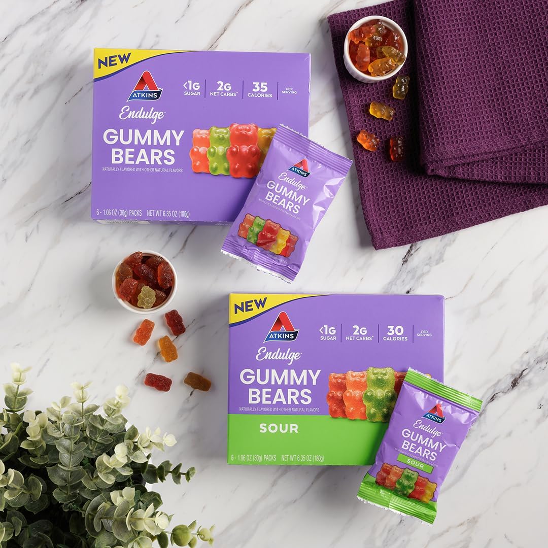 Atkins Endulge Gummy Bears Variety Pack - Low Sugar, Keto Candy - 18 Pack (12 Sweet, 6 Sour)