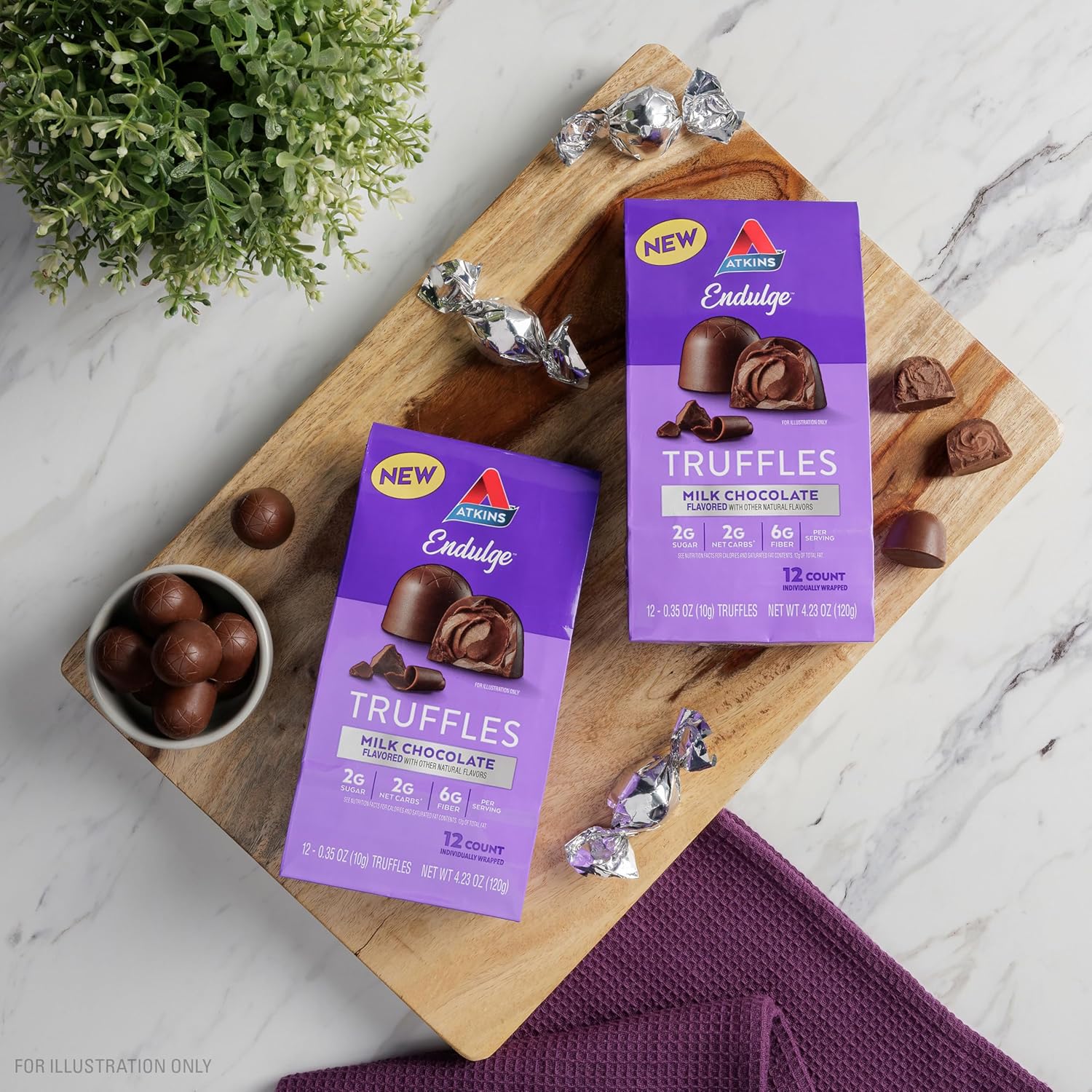 Atkins Endulge Milk Chocolate Truffles - Low Sugar, Low Carb, Keto Friendly - 6 Packs of 12 Truffles