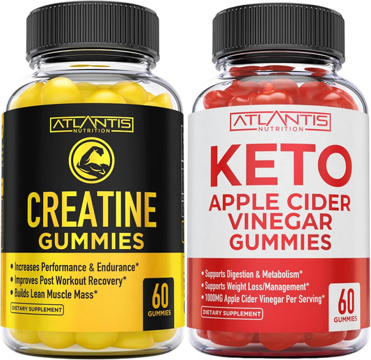 Atlantis Nutrition 2-Pack: Creatine (120 Gummies) + Keto Apple Cider Vinegar (60 Gummies)
