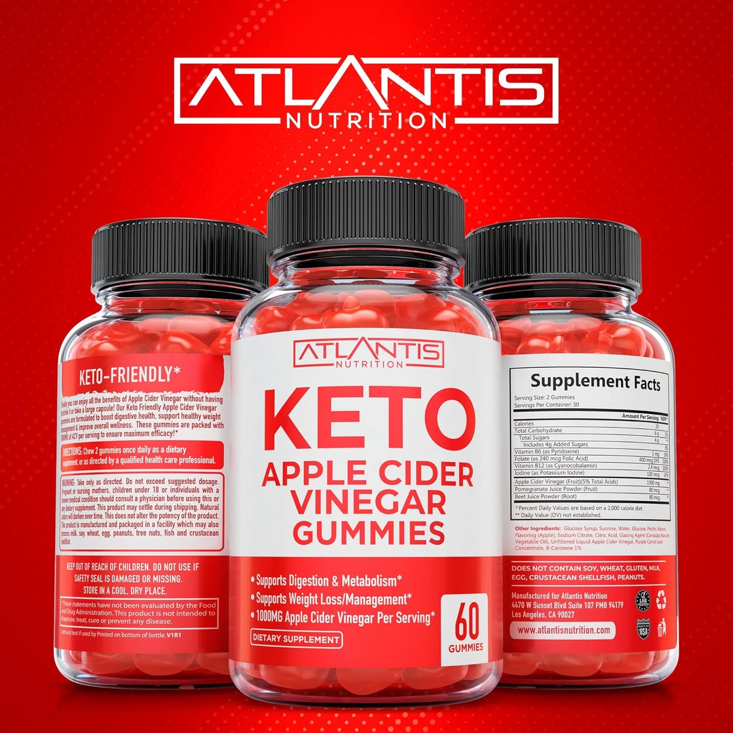 Atlantis Nutrition 2-Pack: Creatine (120 Gummies) + Keto Apple Cider Vinegar (60 Gummies)