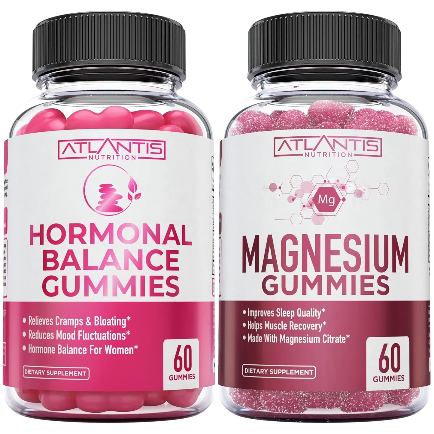 Atlantis Nutrition Hormonal Balance & Magnesium Gummies - Vegan Gummies for Muscle Cramps, PMS Relief, Bloating, Mood Swings - 60 Gummies