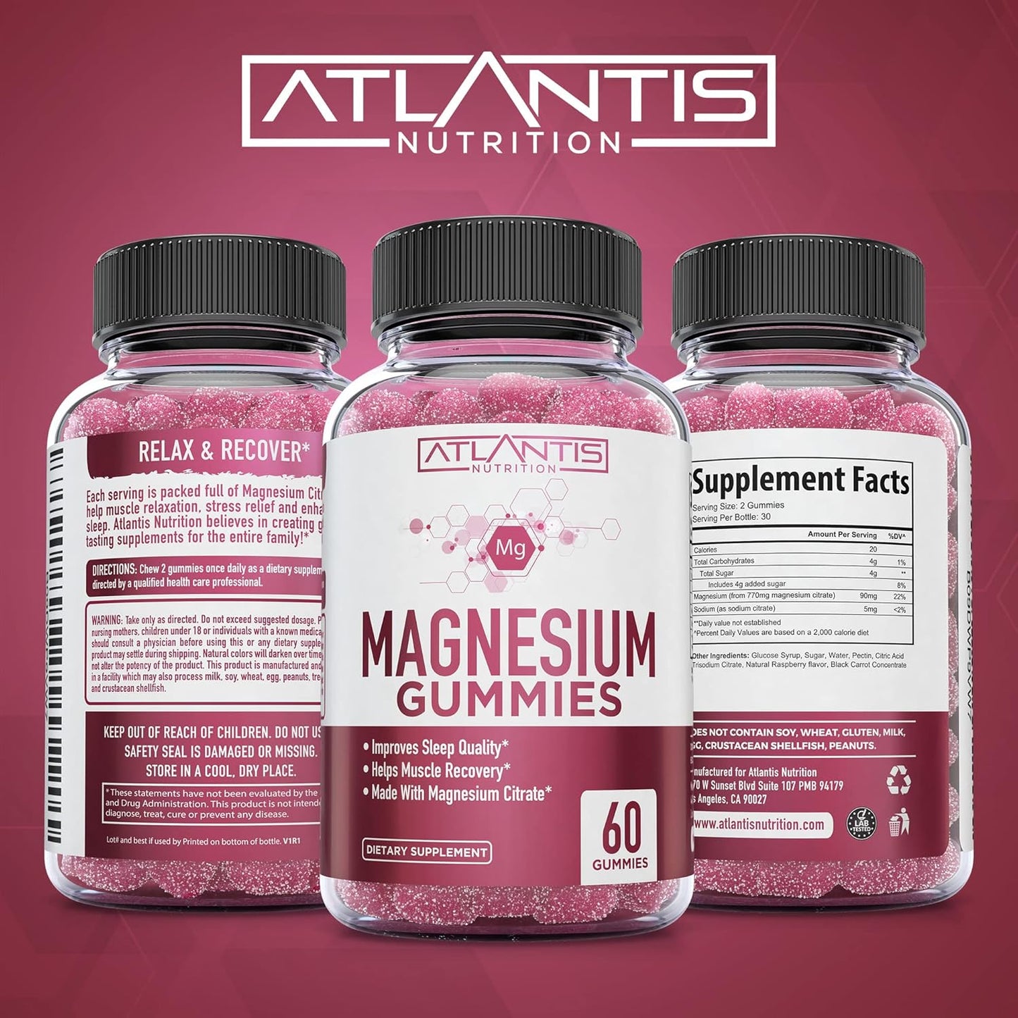 Atlantis Nutrition Hormonal Balance & Magnesium Gummies - Vegan Gummies for Muscle Cramps, PMS Relief, Bloating, Mood Swings - 60 Gummies