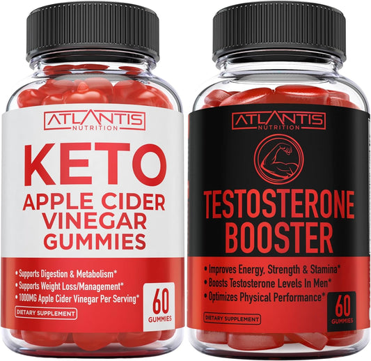 Atlantis Nutrition Keto Apple Cider Vinegar Gummies + Strength & Stamina Enhancer 2-Pack (120 Gummies) for Immune Support and Energy Boost