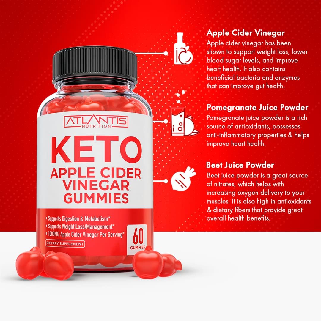 Atlantis Nutrition Keto Apple Cider Vinegar Gummies + Strength & Stamina Enhancer 2-Pack (120 Gummies) for Immune Support and Energy Boost