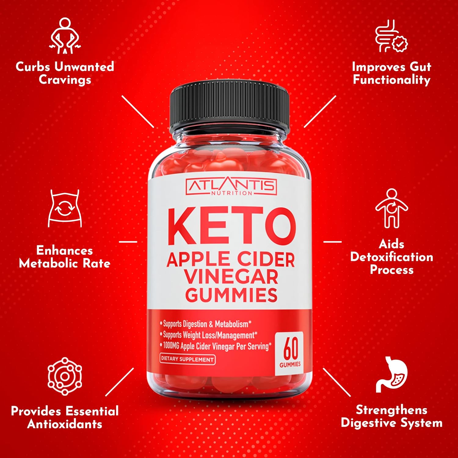 Atlantis Nutrition Keto Apple Cider Vinegar Gummies + Strength & Stamina Enhancer 2-Pack (120 Gummies) for Immune Support and Energy Boost