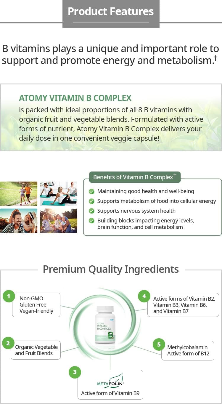Atomy Vitamin B Complex: Vegan, Gluten-Free, Non-GMO Formula for Overall Health