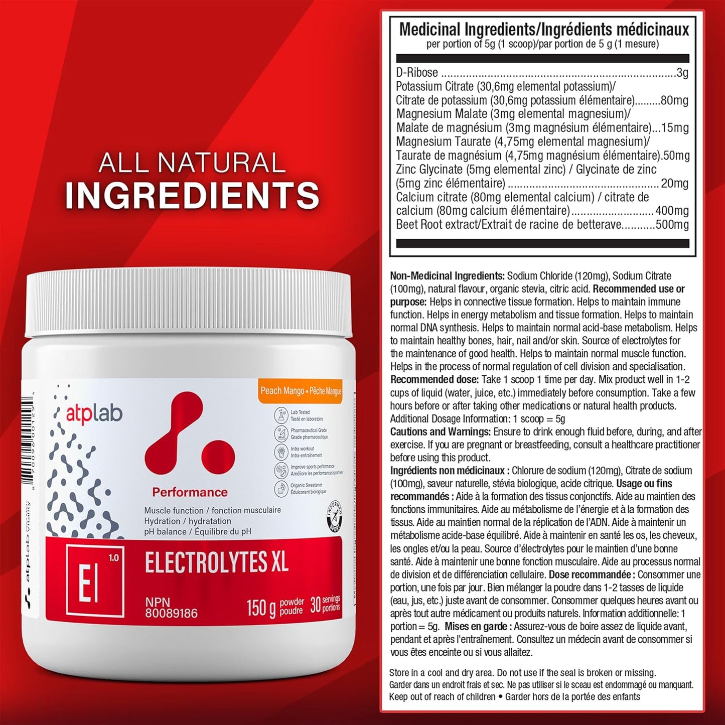 ATP LAB Electrolytes XL 150g - Enhance Performance, Support Muscle Function, Hydration, and pH Balance