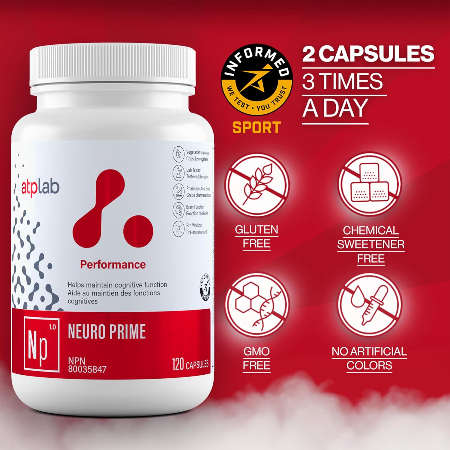 ATP LAB Neuro Prime Capsules - Brain & Memory Support - Cognitive & Focus Supplement for Mental Health & Fatigue - 120 Count