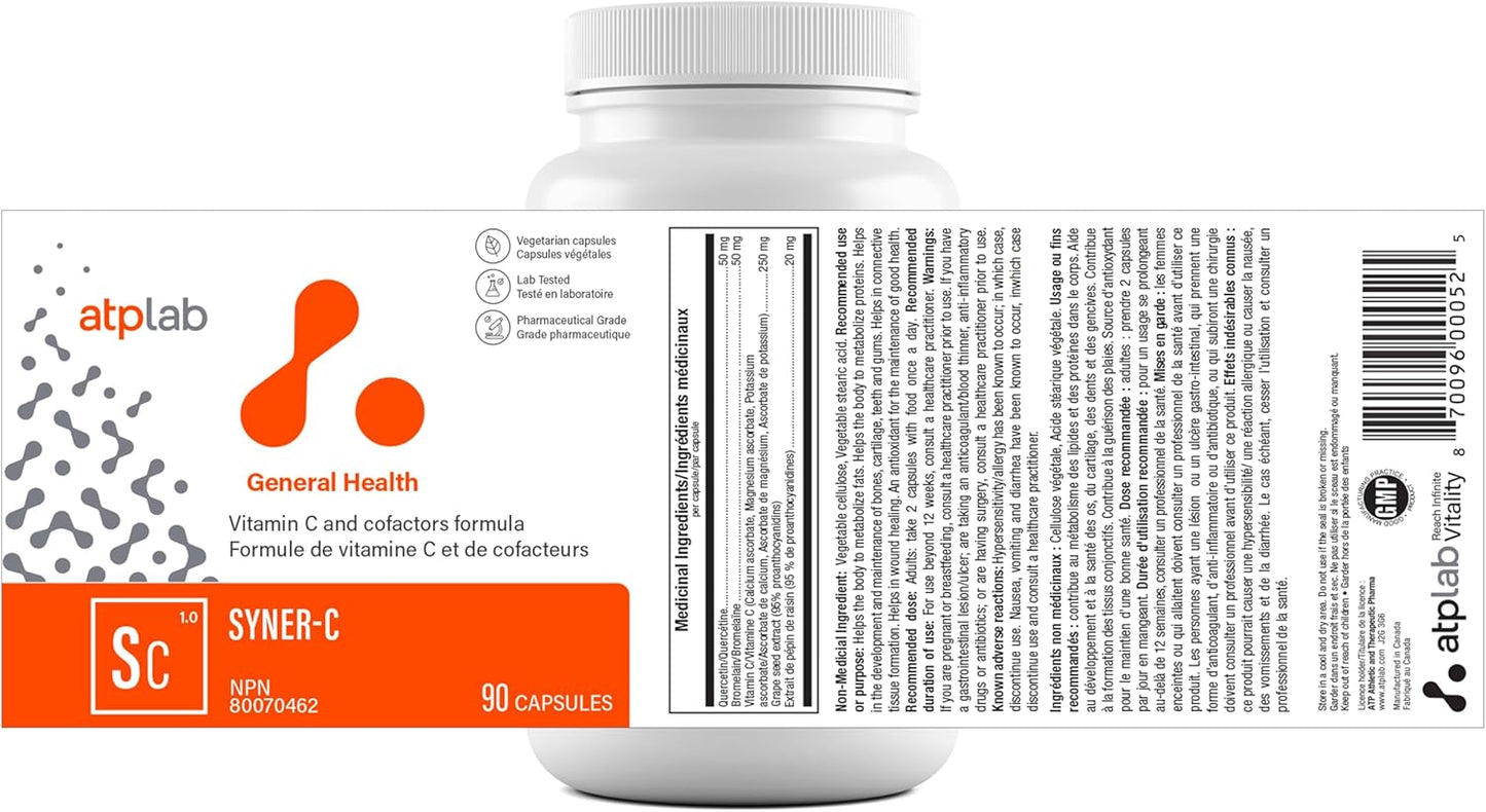 ATP LAB Syner-C 90 caps - Ultra-Potent Chelated Vitamin C Formula with Quercetin for Immunity Boost