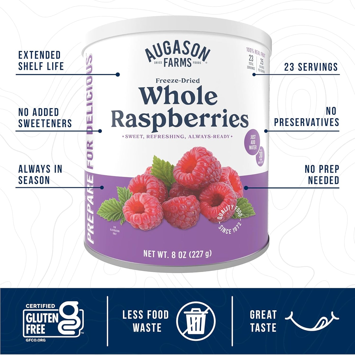 Augason Farms Freeze Dried Whole Raspberries Can - Emergency Food Supply, 23 Servings