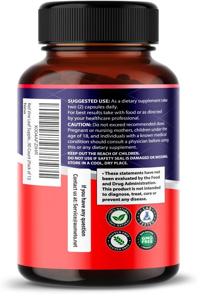 AUMETO Red Vine Leaf Supplement with Horse Chestnut, Beetroot, Ginger - Vein Strength and Circulation Support - 90 Count - Made in USA - BoostGo Australia