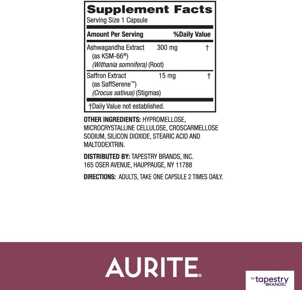 Aurite Stress Management Bundle: Ashwagandha & Saffron Supplements for Mood Support & Memory. Vegetarian, Non-GMO, Gluten & Soy-Free.