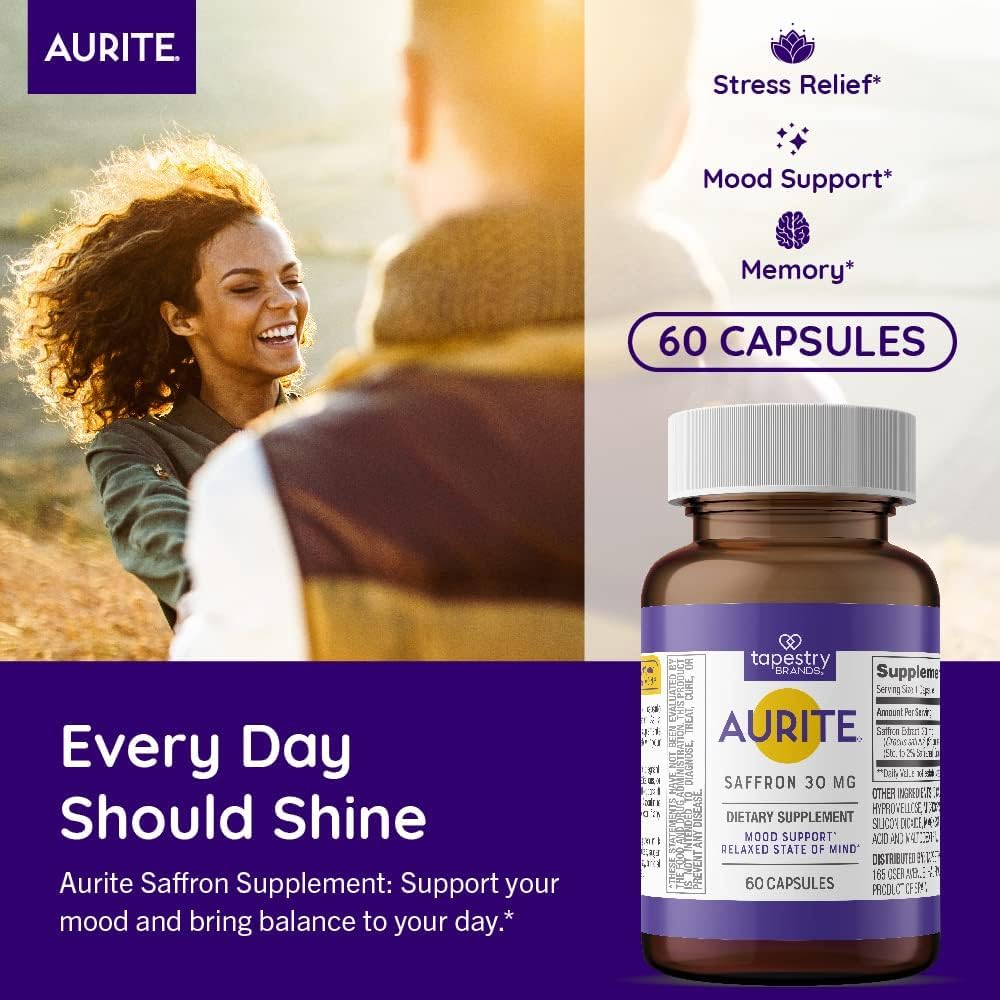 Aurite Stress Management Bundle: Ashwagandha & Saffron Supplements for Mood Support & Memory. Vegetarian, Non-GMO, Gluten & Soy-Free.