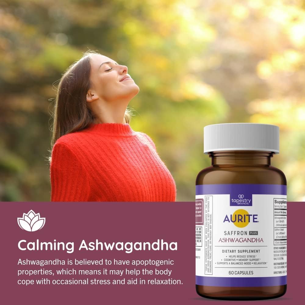 Aurite Stress Management Bundle: Ashwagandha & Saffron Supplements for Mood Support & Memory. Vegetarian, Non-GMO, Gluten & Soy-Free.