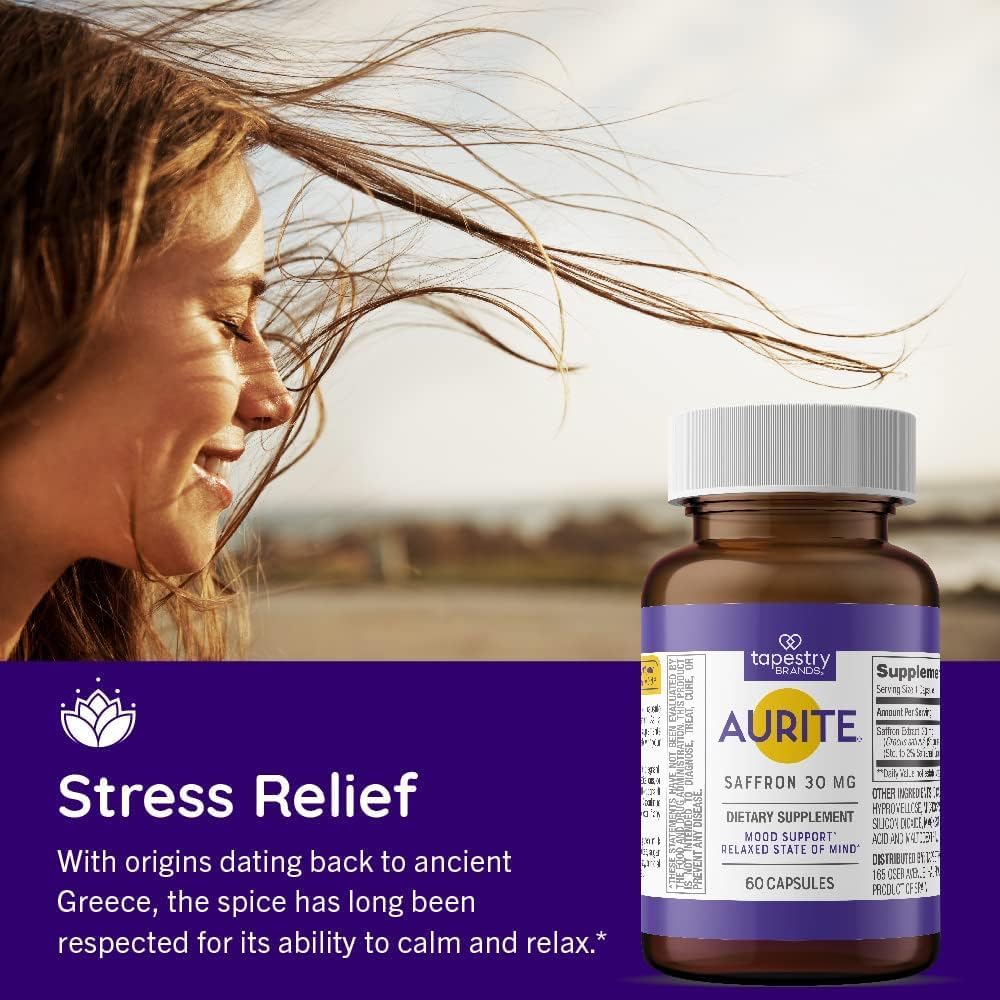 Aurite Stress Management Bundle: Ashwagandha & Saffron Supplements for Mood Support & Memory. Vegetarian, Non-GMO, Gluten & Soy-Free.