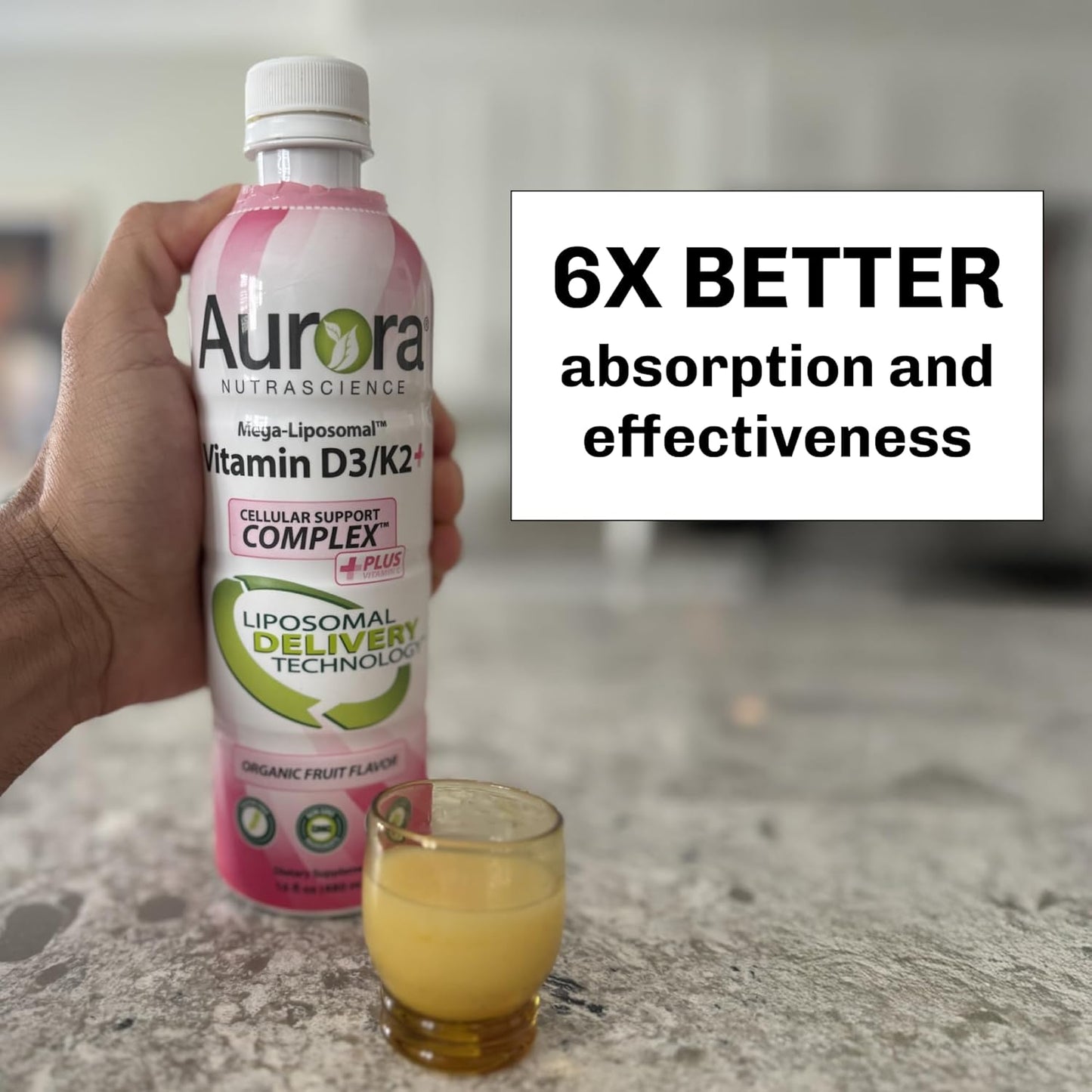 Aurora Nutrascience Mega-Liposomal Vitamin D3/K2+ with Vitamin C - Organic Fruit Flavor - Gluten Free & Non GMO - 16 fl oz - BoostGo Australia