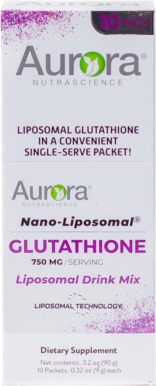 Aurora Nutrascience Nano-Liposomal Glutathione Powder Supplement - Energy, Gut Health & Immune Support - 750mg Per Serving - 10 Single Serve Packets