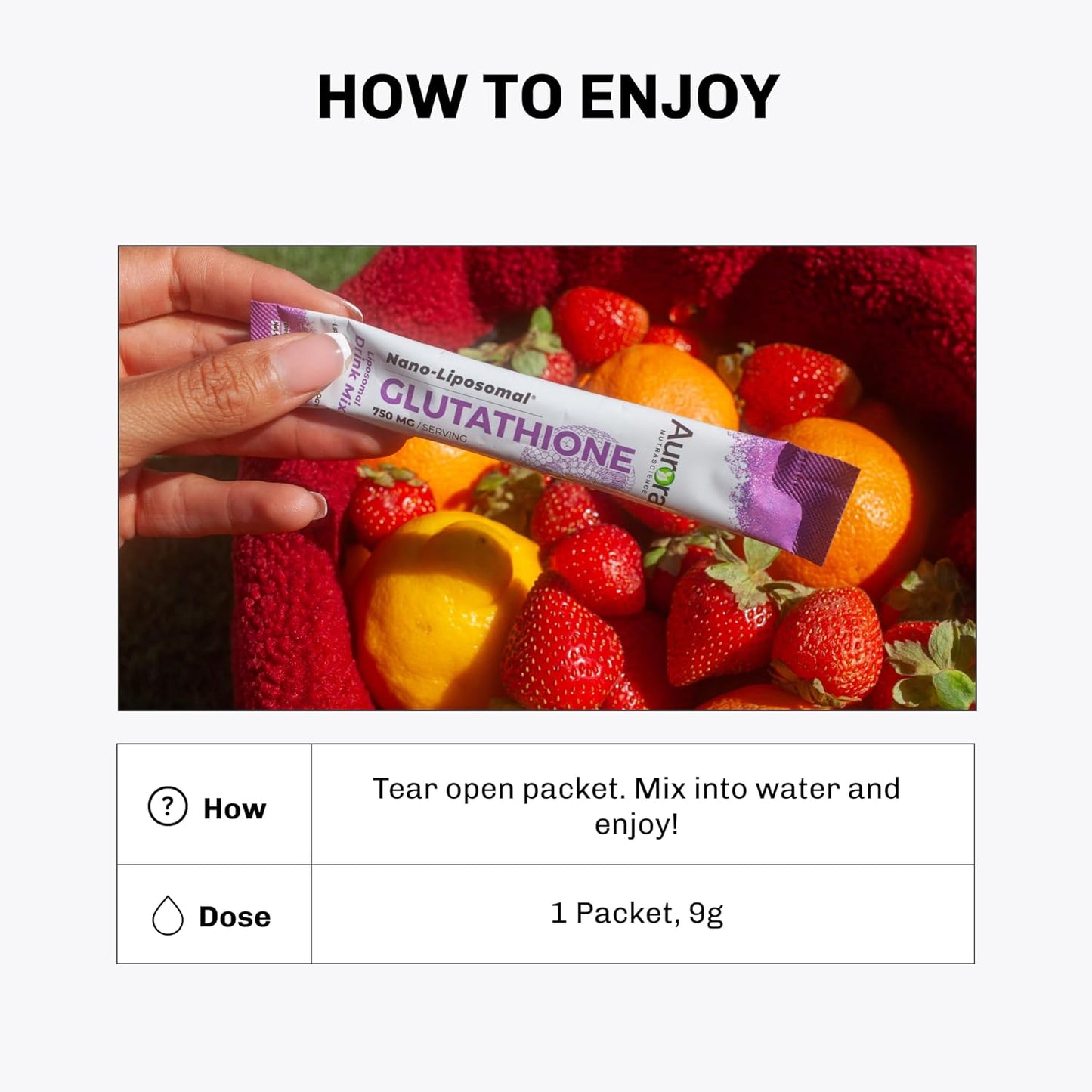 Aurora Nutrascience Nano-Liposomal Glutathione Powder Supplement - Energy, Gut Health & Immune Support - 750mg Per Serving - 10 Single Serve Packets