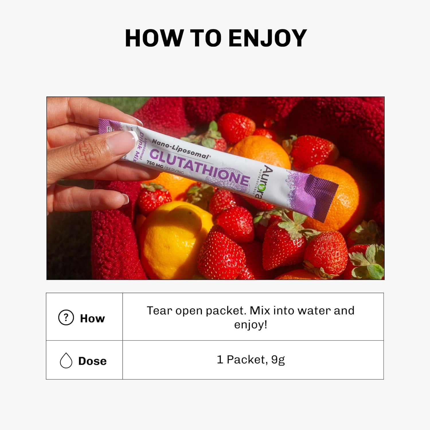 Aurora Nutrascience Nano-Liposomal Glutathione Powder Supplement - Energy, Gut Health & Immune Support - 750mg Per Serving - 10 Single Serve Packets