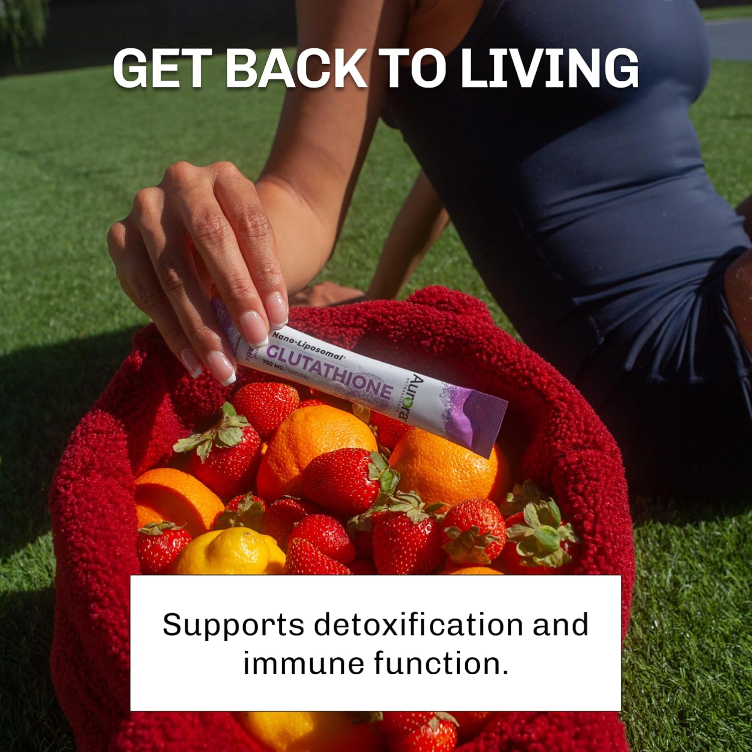 Aurora Nutrascience Nano-Liposomal Glutathione Powder Supplement - Energy, Gut Health & Immune Support - 750mg Per Serving - 10 Single Serve Packets