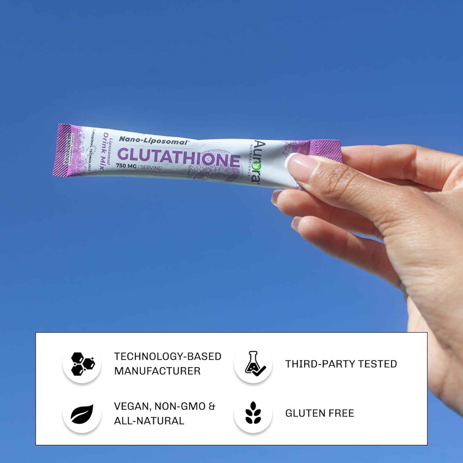 Aurora Nutrascience Nano-Liposomal Glutathione Powder Supplement - Energy, Gut Health & Immune Support - 750mg Per Serving - 10 Single Serve Packets