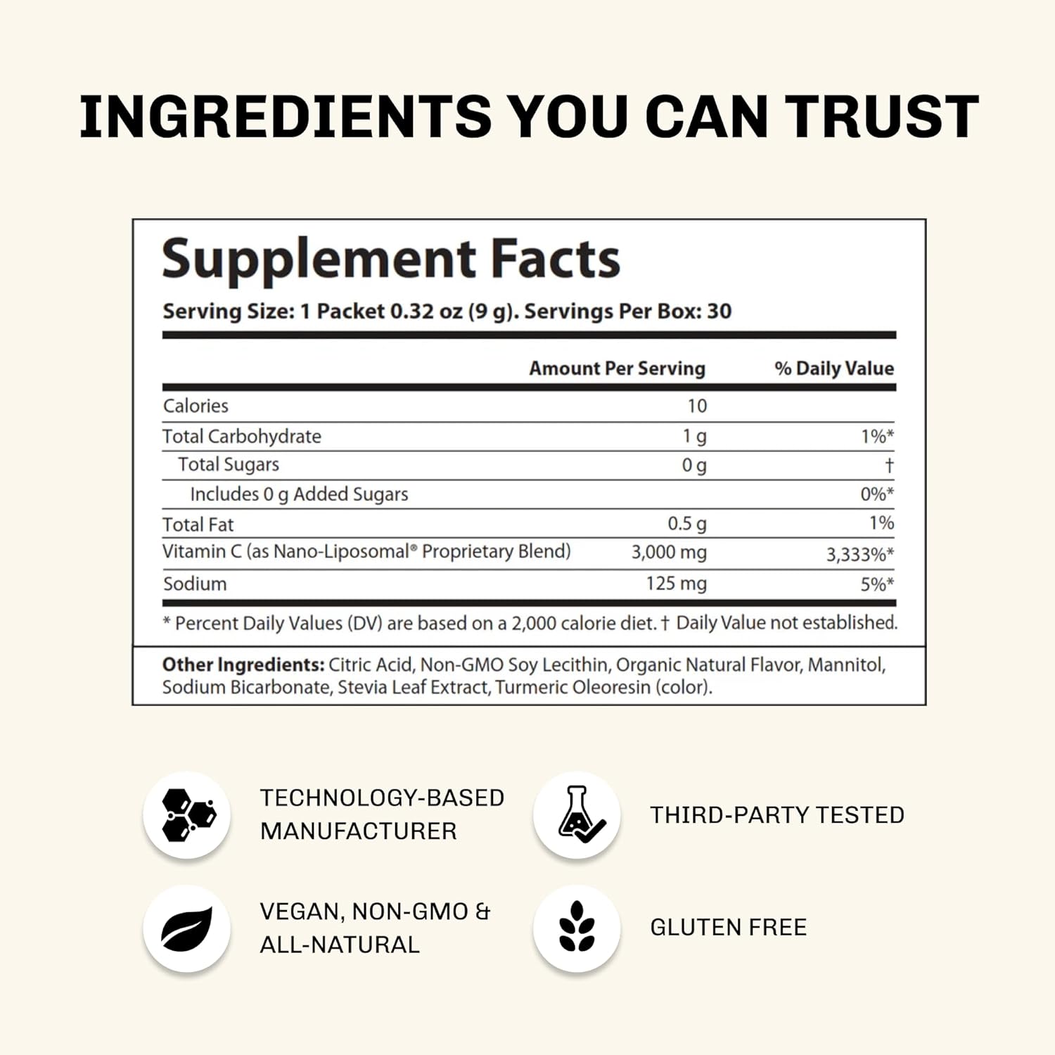 Aurora Nutrascience Nano-Liposomal Vitamin C Drink Mix - 3,000mg Immune Support - 30 Packets