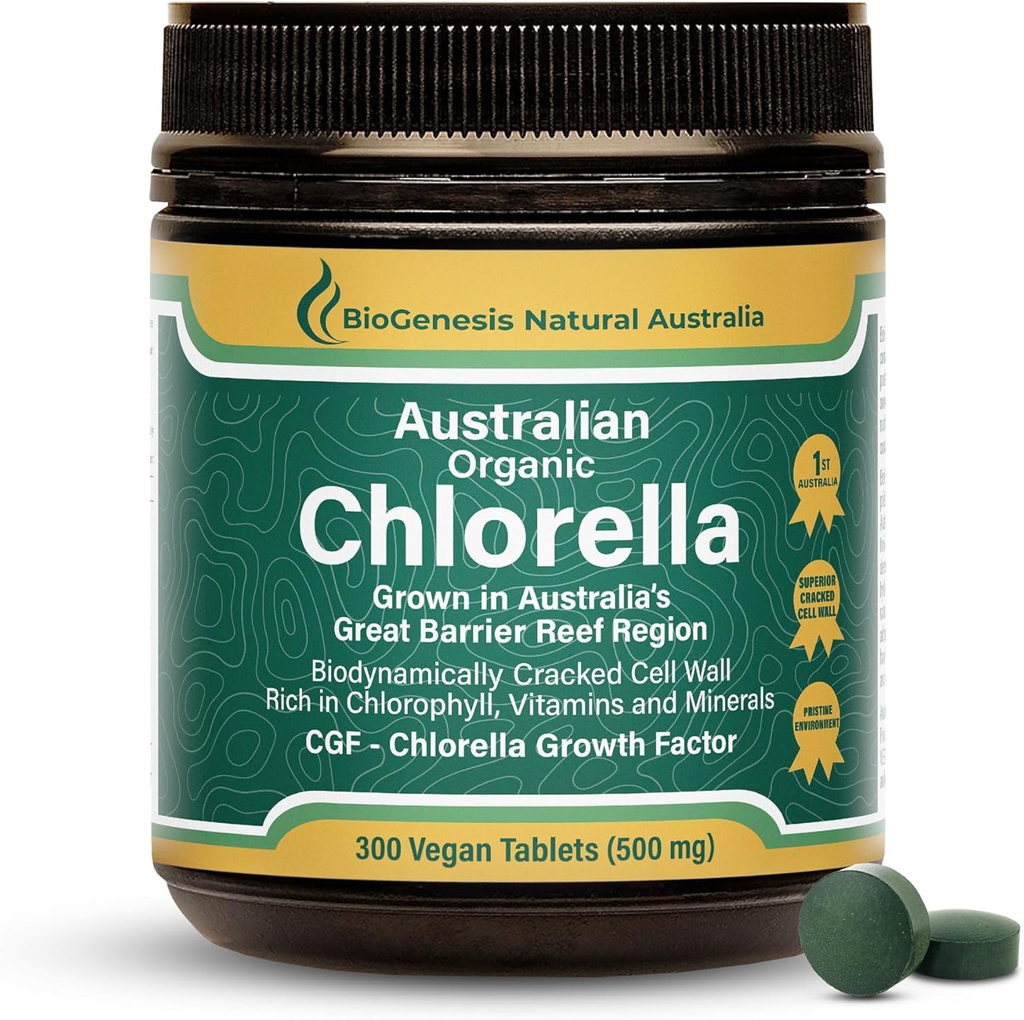 Australian Biogenesis Organic Chlorella Tablets | Advanced BioDynamic Cracked Cell Wall | Chlorophyll-Rich, Vitamins, Minerals, CGF | Supports Good Health | Vegan-friendly (300 Tablets)