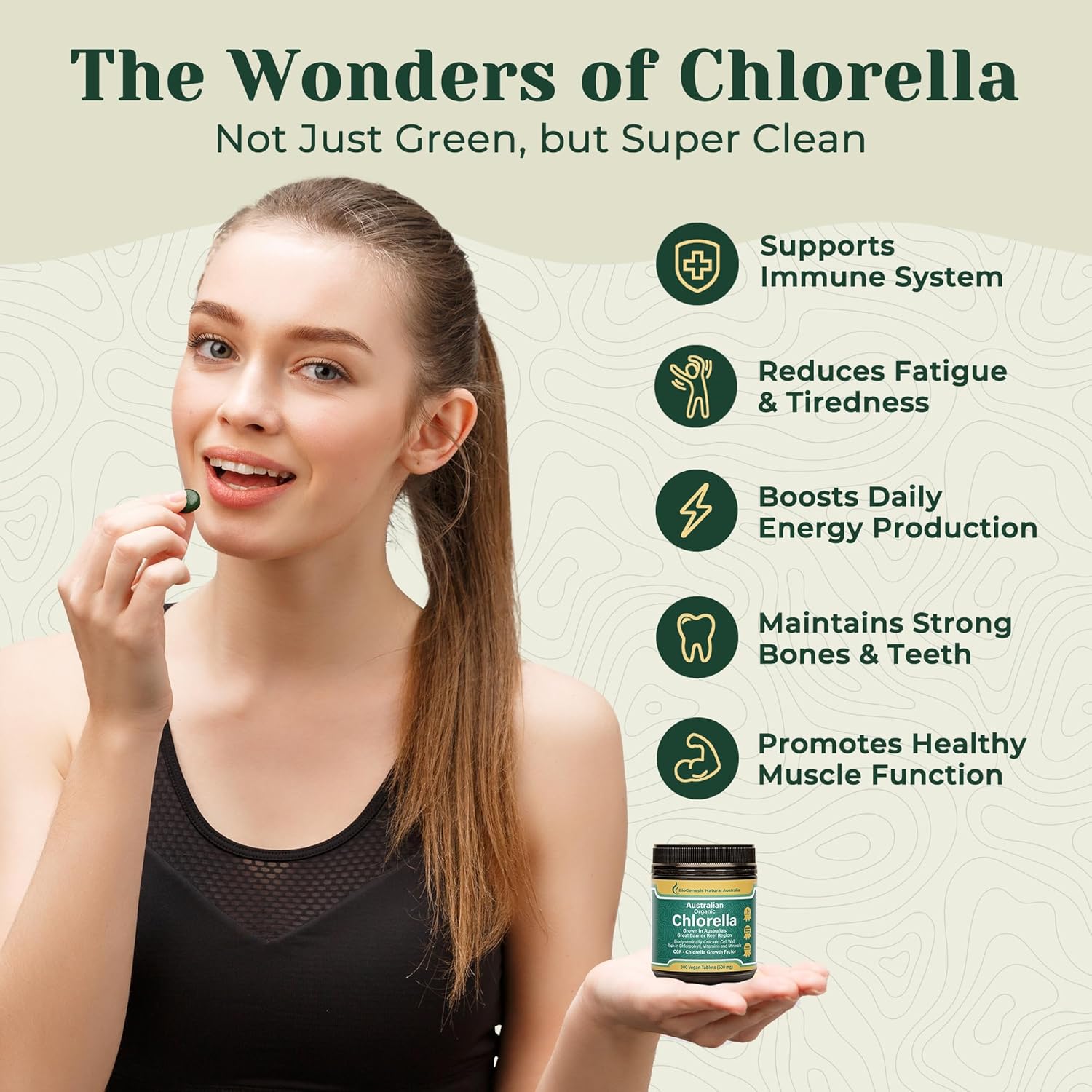 Australian Biogenesis Organic Chlorella Tablets | Advanced BioDynamic Cracked Cell Wall | Chlorophyll-Rich, Vitamins, Minerals, CGF | Supports Good Health | Vegan-friendly (300 Tablets)