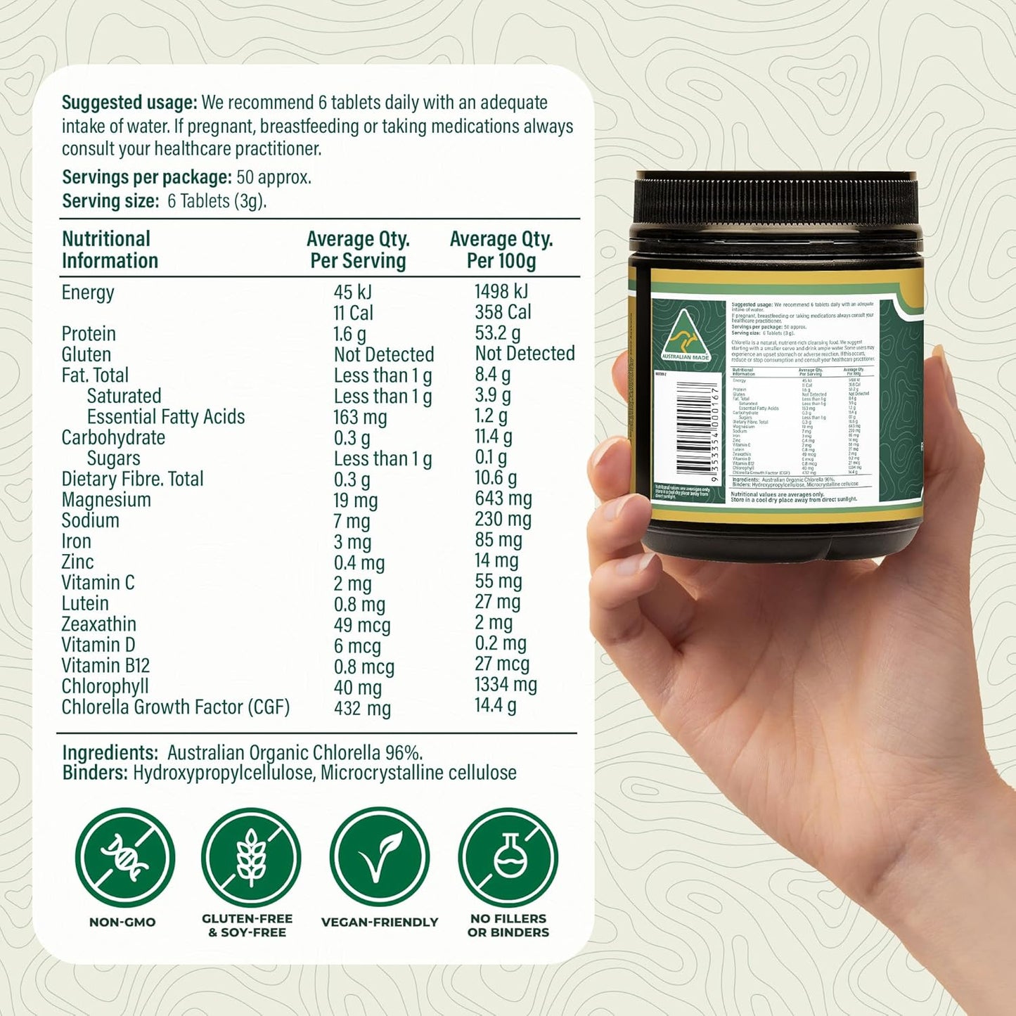 Australian Biogenesis Organic Chlorella Tablets | Advanced BioDynamic Cracked Cell Wall | Chlorophyll-Rich, Vitamins, Minerals, CGF | Supports Good Health | Vegan-friendly (300 Tablets)