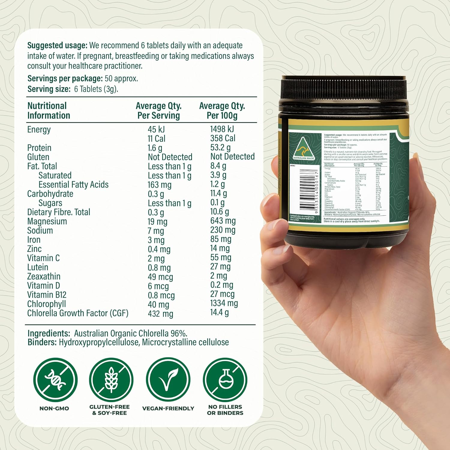 Australian Biogenesis Organic Chlorella Tablets | Advanced BioDynamic Cracked Cell Wall | Chlorophyll-Rich, Vitamins, Minerals, CGF | Supports Good Health | Vegan-friendly (300 Tablets)