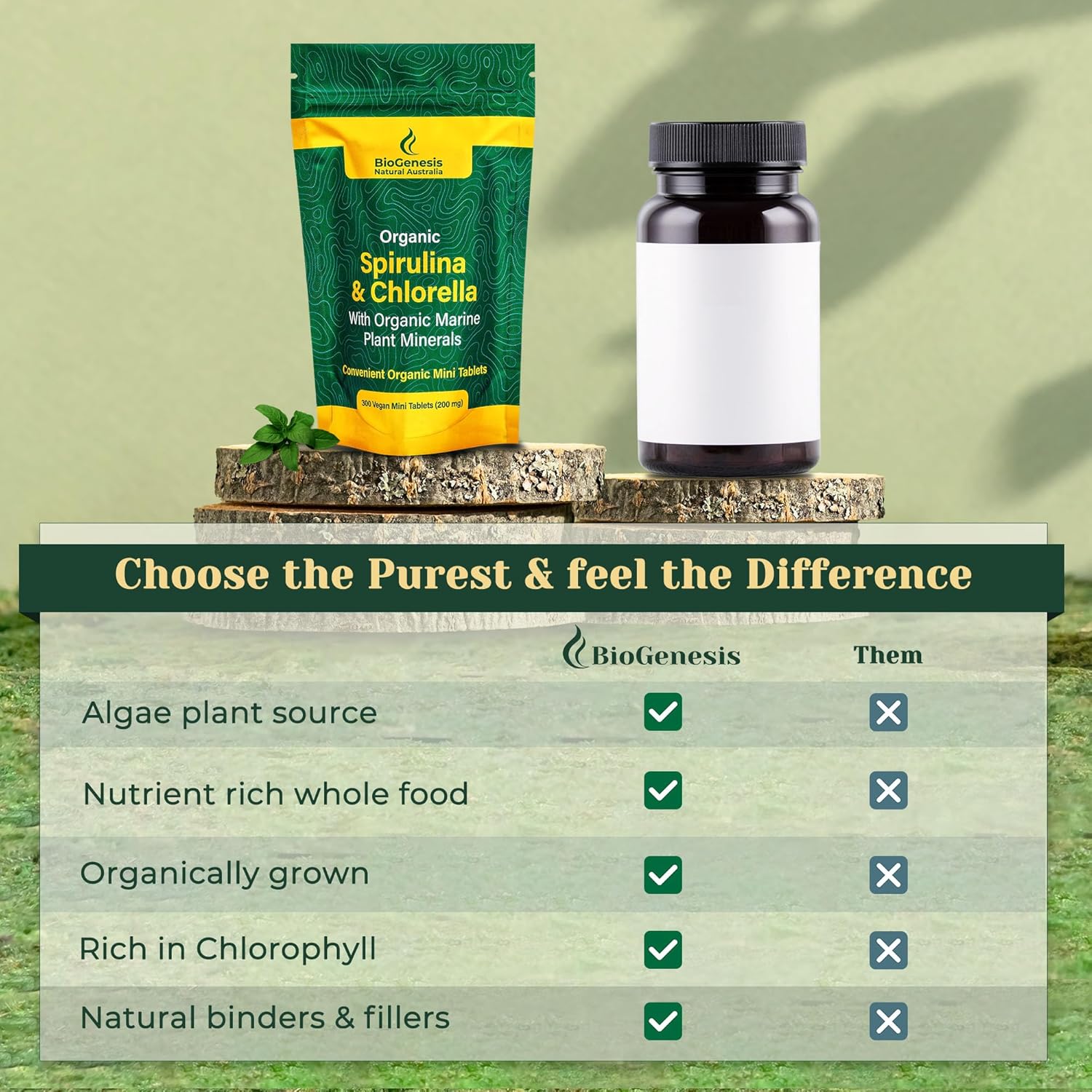 Australian Biogenesis Organic Spirulina & Chlorella Tablets with Marine Plant Minerals - BioDynamic, Chlorophyll-Rich, Vegan (300 Tablets)