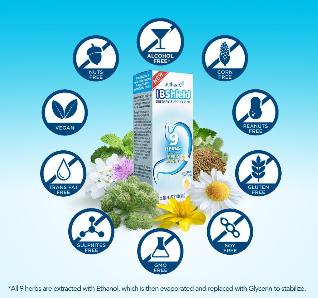 AUTHENTA IBShield Glycerin 100ml | 9 Herb Gastrointestinal Support Formula