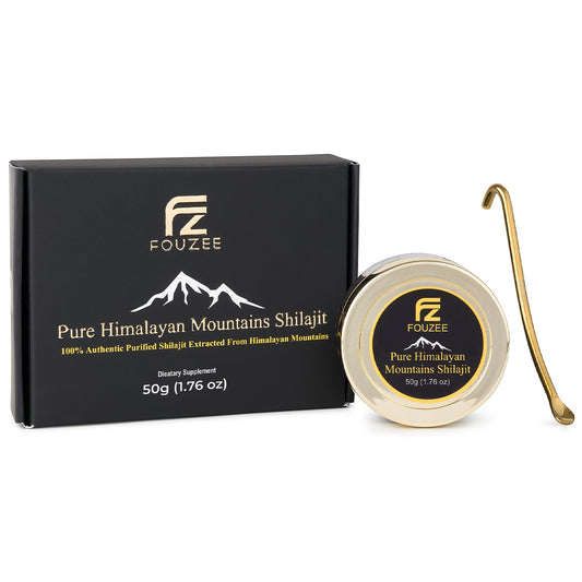 Authentic Hard Consistency Pure Himalayan Shilajit with 77% Fulvic Acid - Natural Source of Minerals - 50g with Stainless Steel Spoon