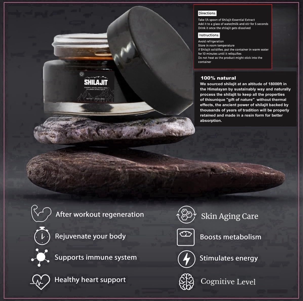 Authentic Himalayan Gold Grade Shilajit Resin - 85+ Trace Minerals - Immune Support - 50g Bottle - Home Studio Collection