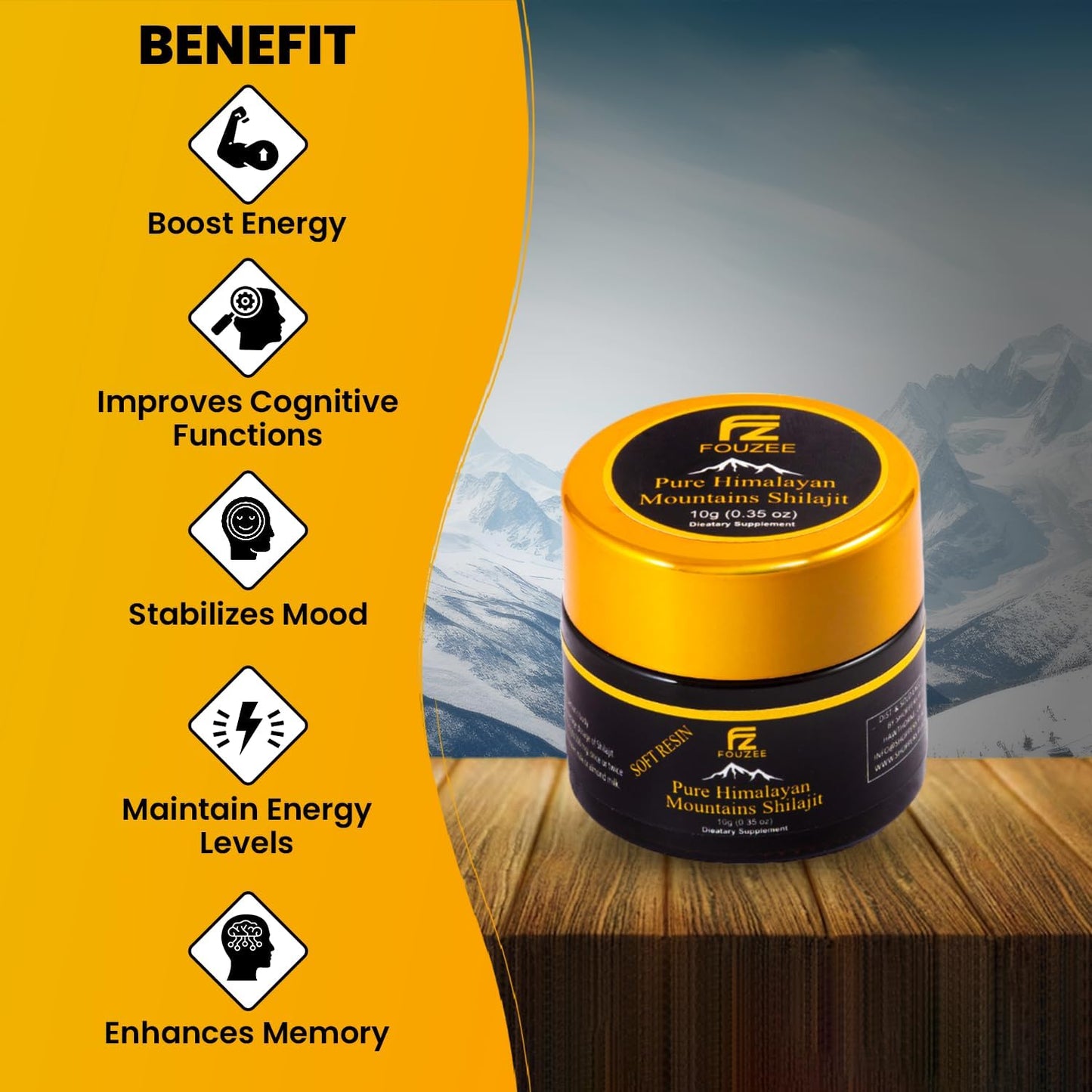 Authentic Pure Himalayan Shilajit Resin Supplement - Natural Trace Minerals for Energy Boost & Immunity - Amber Glass Bottle - 10g