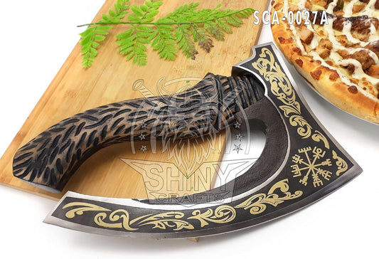 Authentic Viking Axe with Golden Etching and Sheath - Ideal Gift for Men and Berserker Enthusiasts (SCA-027-A)