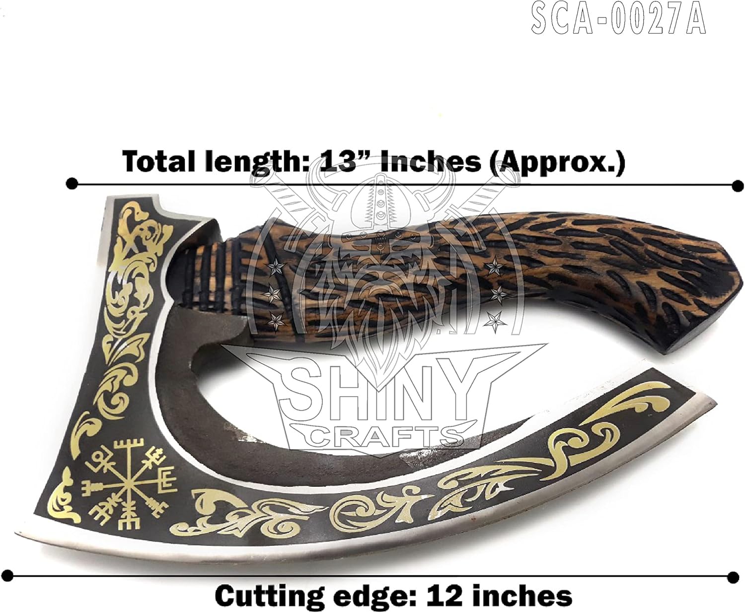 Authentic Viking Axe with Golden Etching and Sheath - Ideal Gift for Men and Berserker Enthusiasts (SCA-027-A)