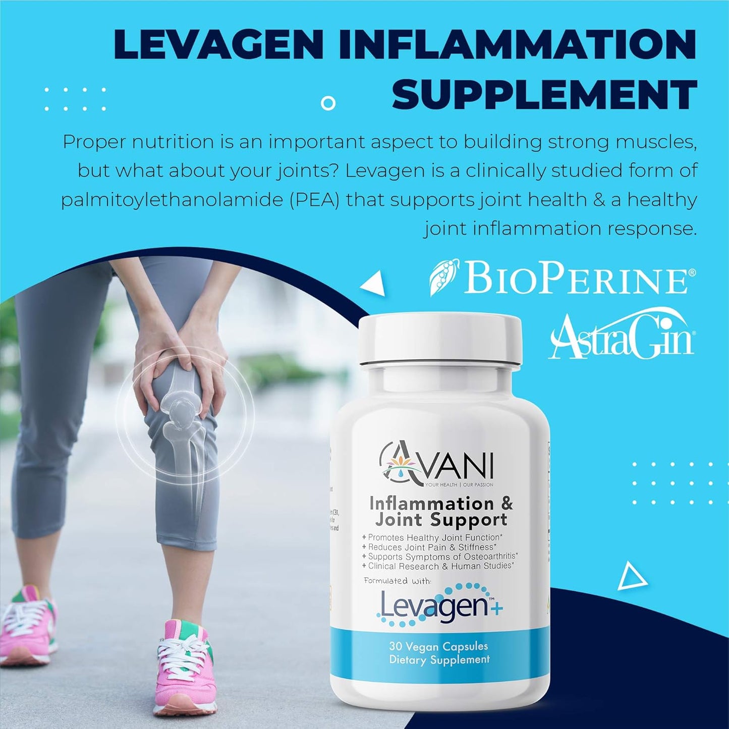 Avani Health Levagen Inflammation Supplement - Joint Support for Pain Relief - Enhanced Absorption with Bioperine and AstraGin - Gluten Free - 30 Vegan Capsules