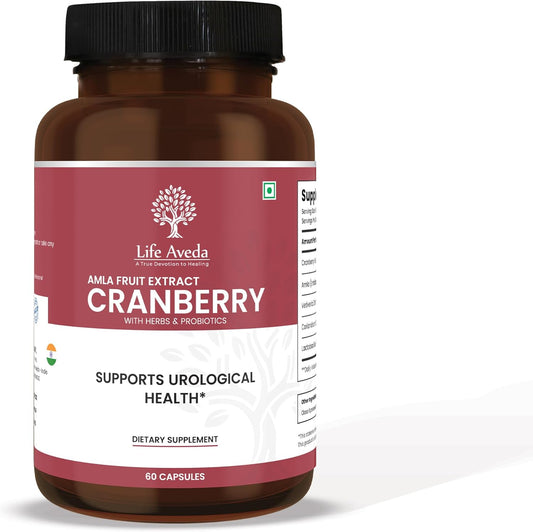 Aveda Cranberry & Amla Fruit Extract Supplement with Probiotics for Bladder & Kidney Health | Antioxidant & Detox Support | 60 Capsules