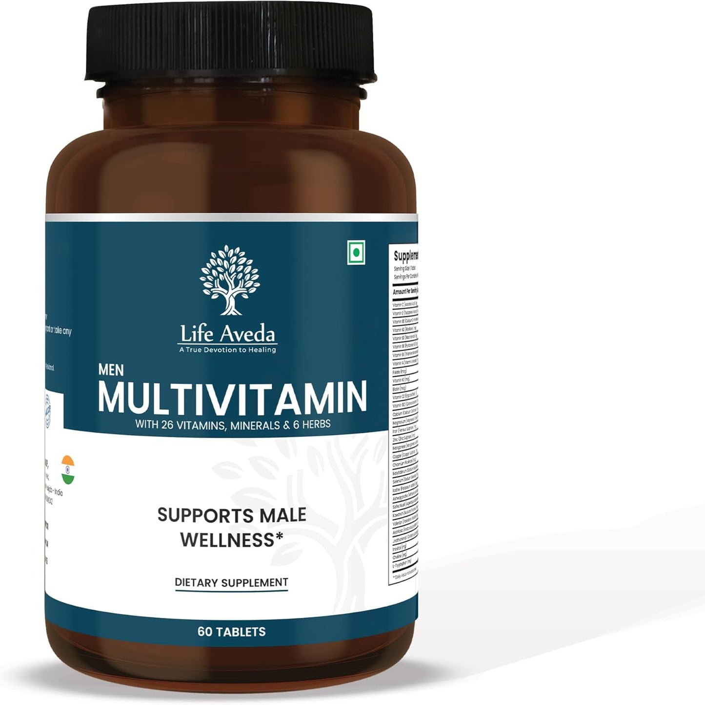 Aveda Men's Daily Multivitamin Supplement - 60 Capsules with Vitamin A, B12, C, D, Calcium - Health Support for Men