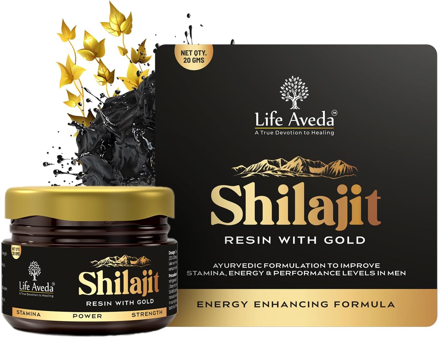 Aveda Shilajit Resin with Gold Boosts Stamina - 20 GM - Himalayan Shilajit Fulvic & Humic Acid