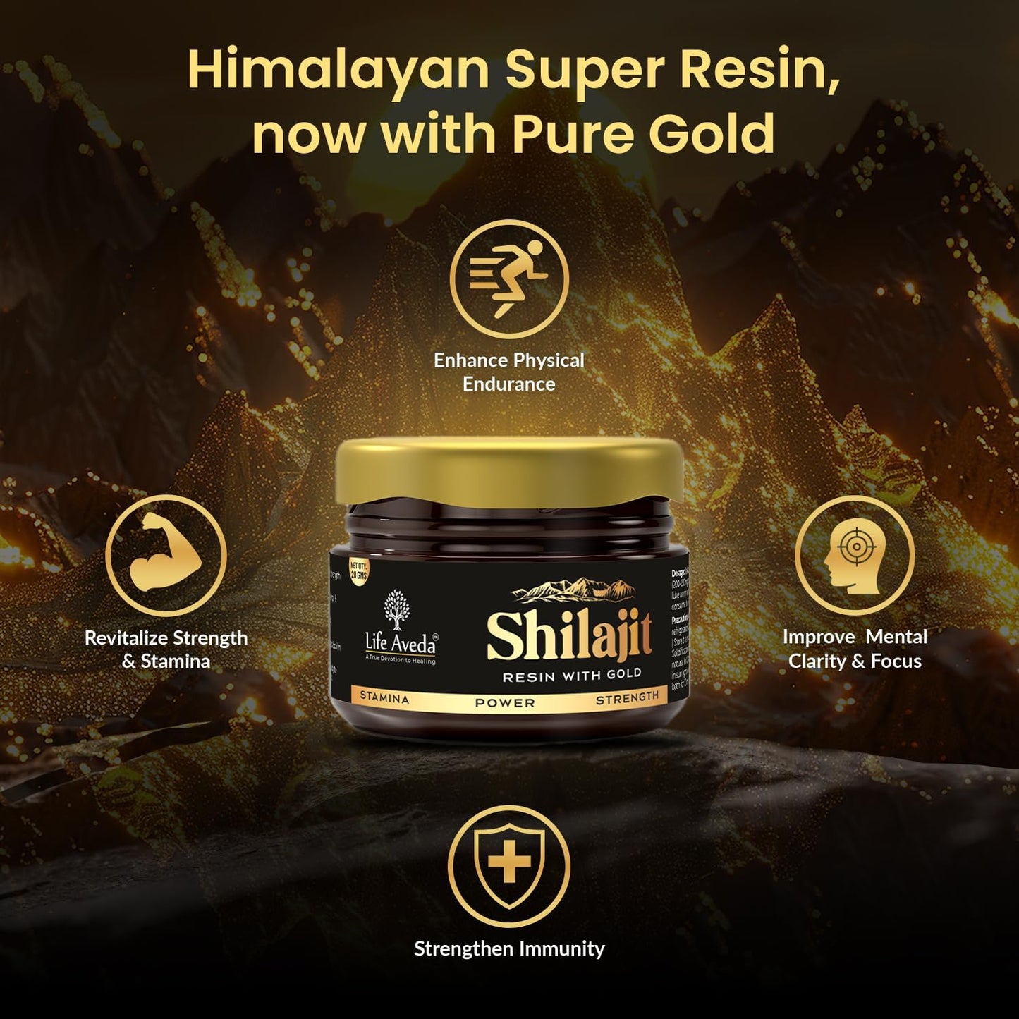 Aveda Shilajit Resin with Gold Boosts Stamina - 20 GM - Himalayan Shilajit Fulvic & Humic Acid