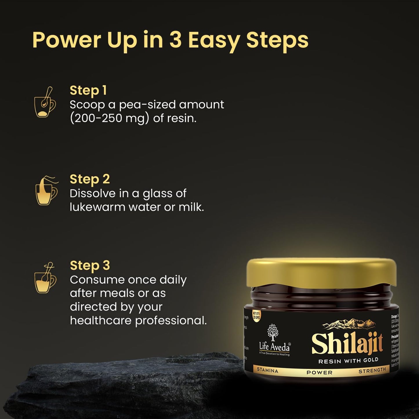 Aveda Shilajit Resin with Gold Boosts Stamina - 20 GM - Himalayan Shilajit Fulvic & Humic Acid