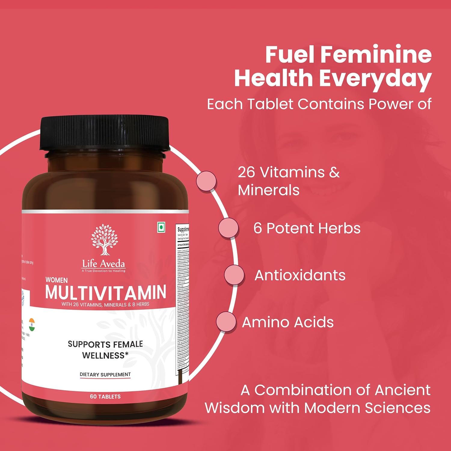 Aveda Women's Daily Multivitamin with Essential Vitamins and Minerals - 60 Capsules