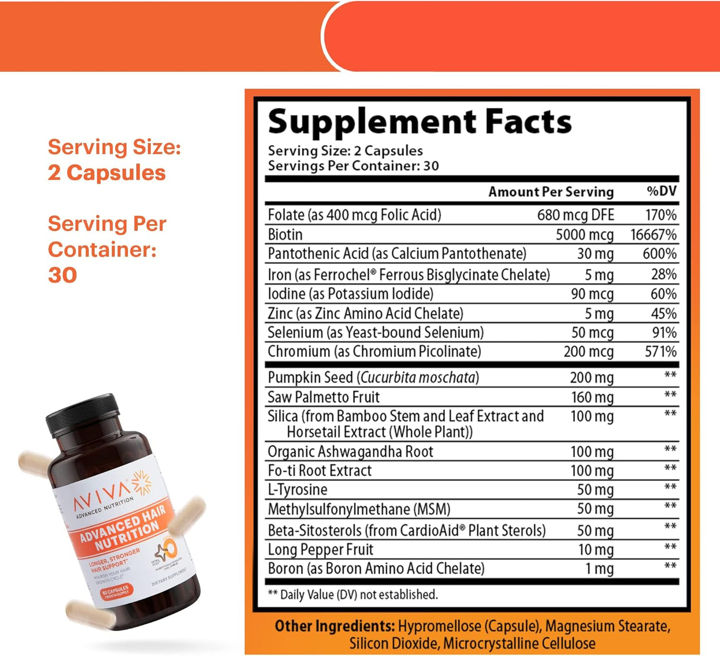 AVIVA Hair Growth Vitamins - Advanced Nutrition Supplement for Voluminous Tresses with Biotin, Essential Oils, and Nutrients - 180 Capsules