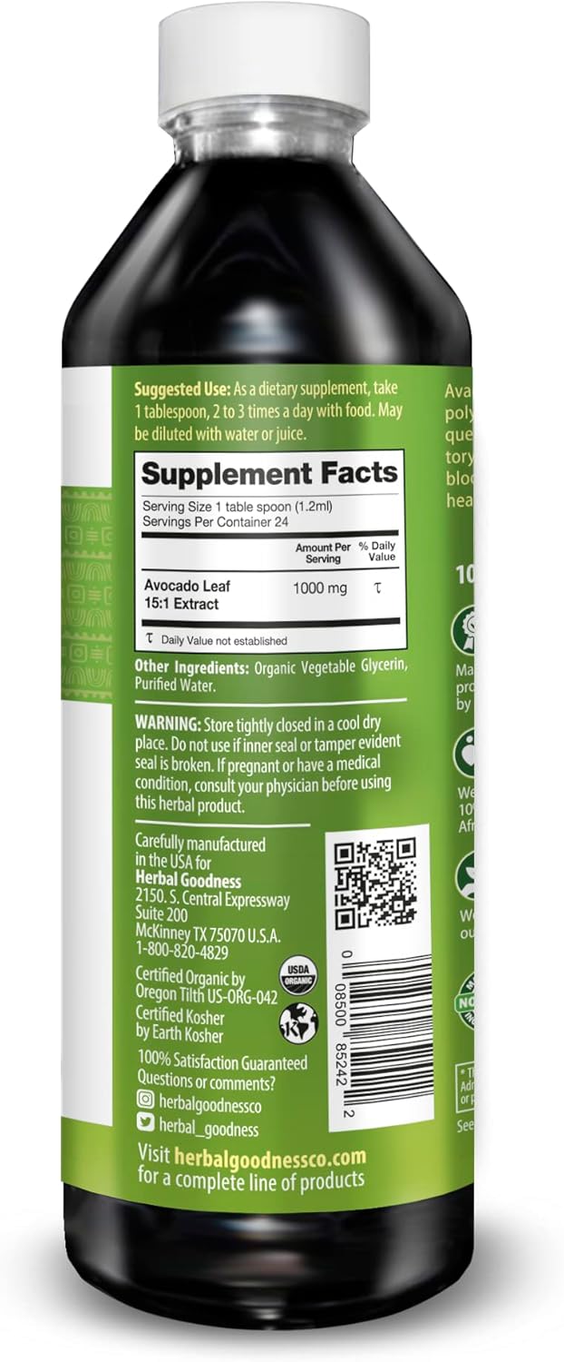 Avocado Leaf Liquid Extract Supplement - Supports Skin, Digestive Health, and Immune System - 12oz Herbal Goodness