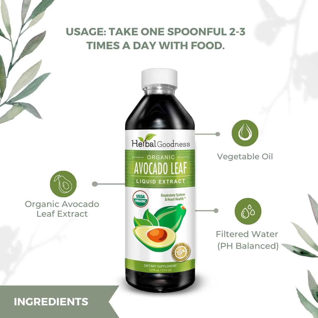 Avocado Leaf Liquid Extract Supplement - Supports Skin, Digestive Health, and Immune System - 12oz Herbal Goodness