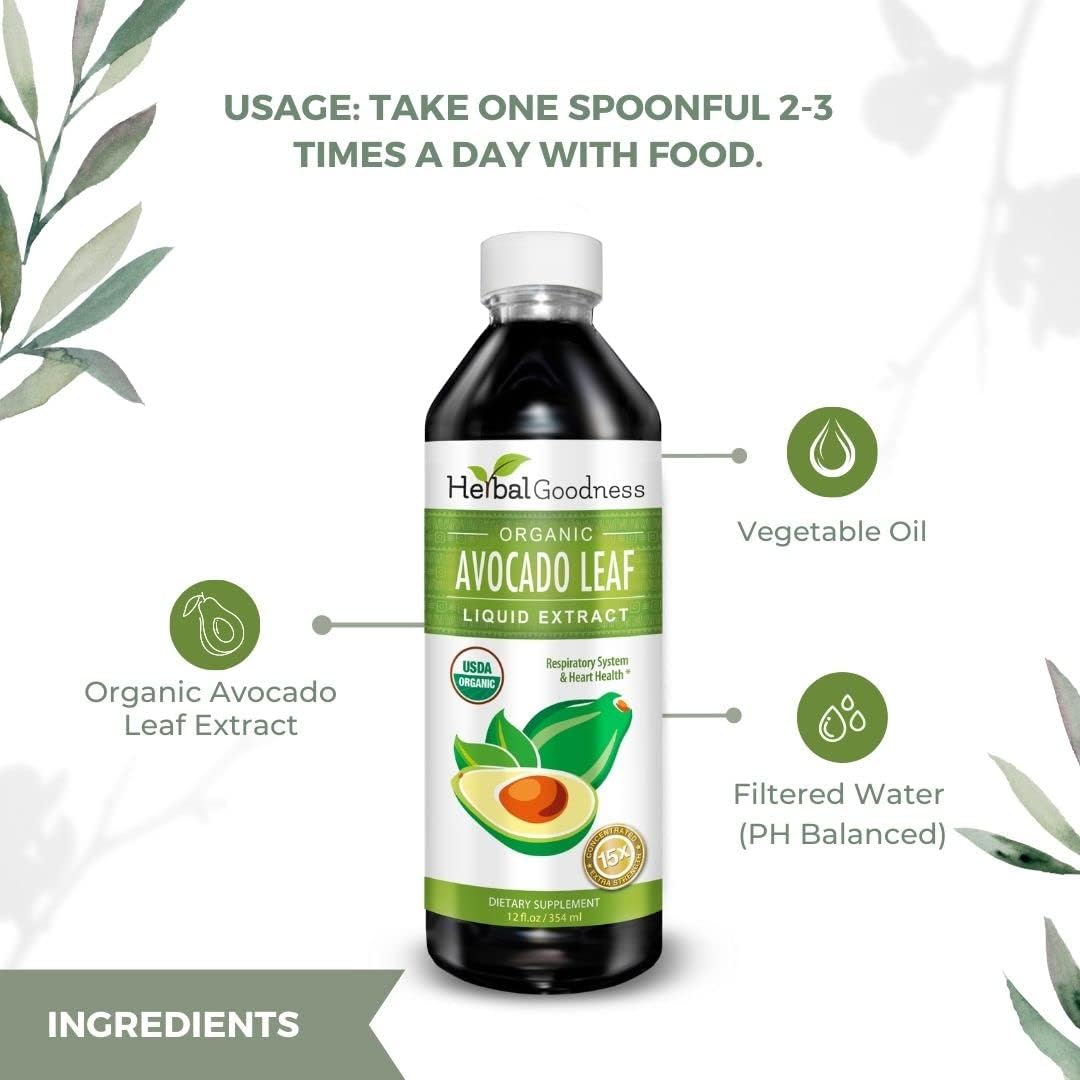 Avocado Leaf Liquid Extract Supplement - Supports Skin, Digestive Health, and Immune System - 12oz Herbal Goodness